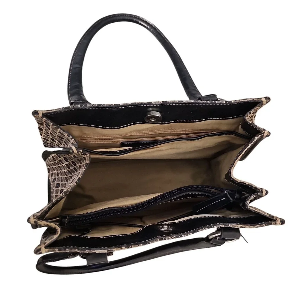 Nine & Co. Satchel Handbag Designer Purse Structured‎ Tote Bag Brown L Retro